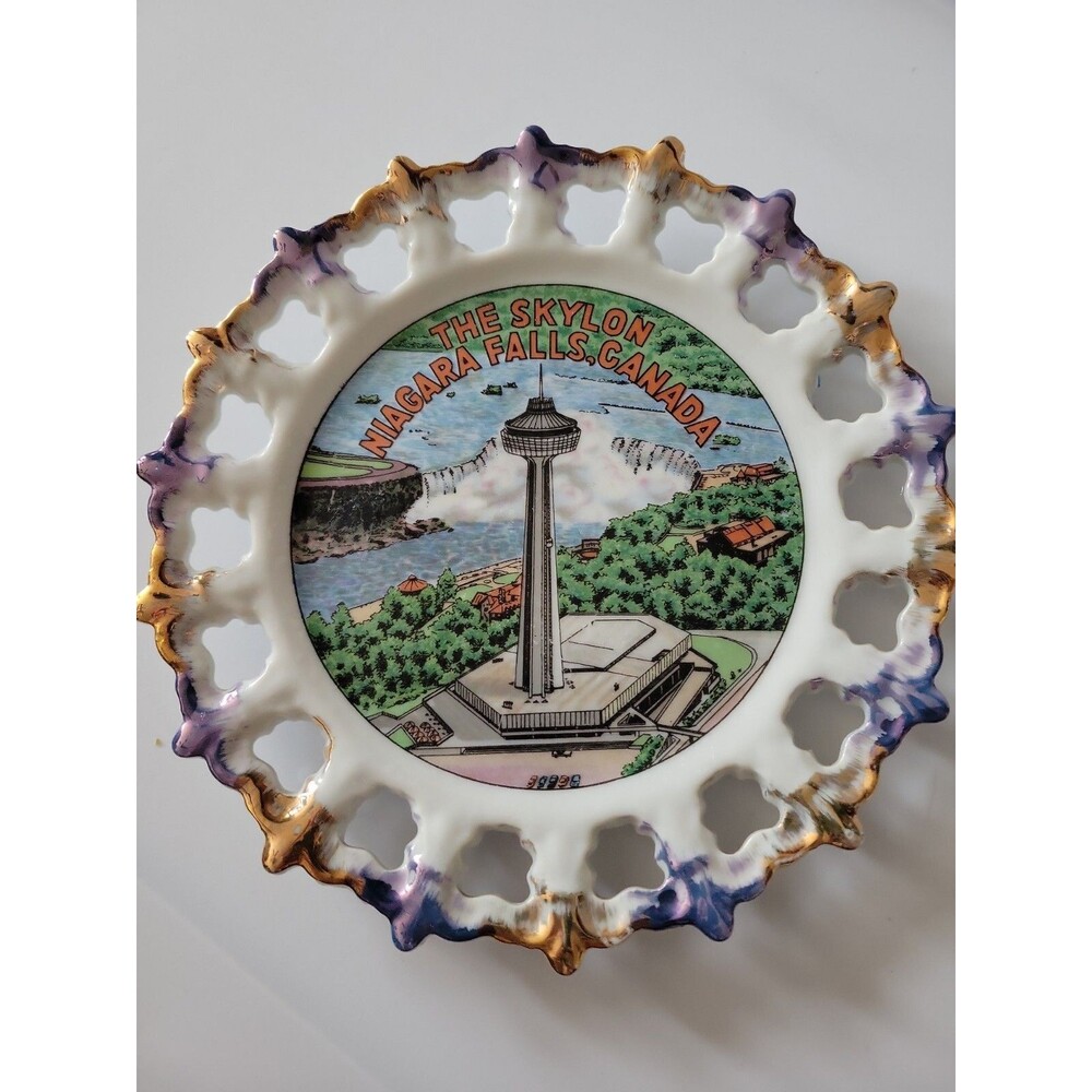 Vintage Retro Skylon Niagara Falls Canada Souvenir Ribbon Plate 8.5” Japan